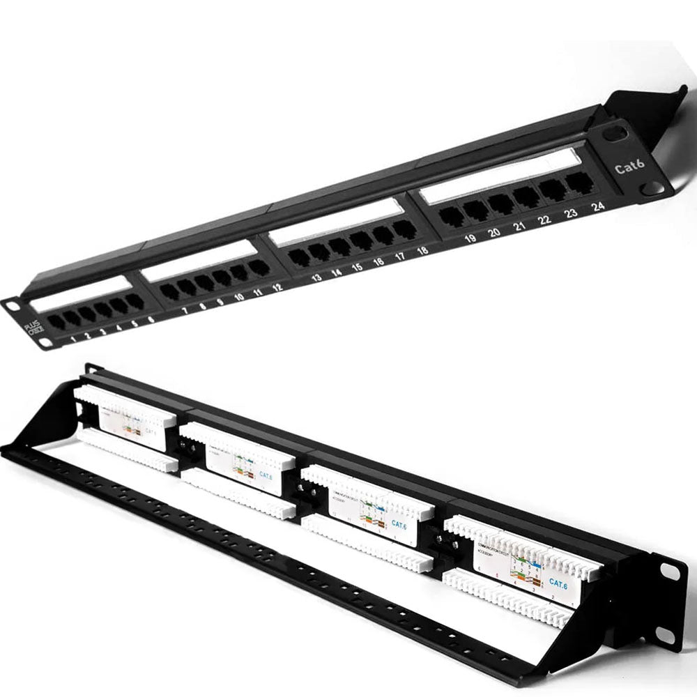 Patch Panel 24 Portas CAT6 Sem Guia LA-P624 PlusCable Preto