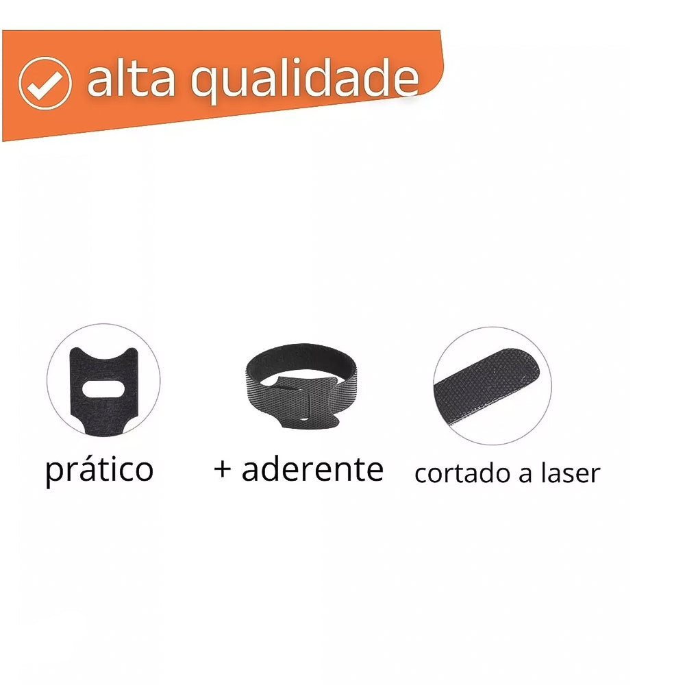 Fita Organizadora De Fios E Cabos 2cmX20cm Com Velcro Preto BrCabo