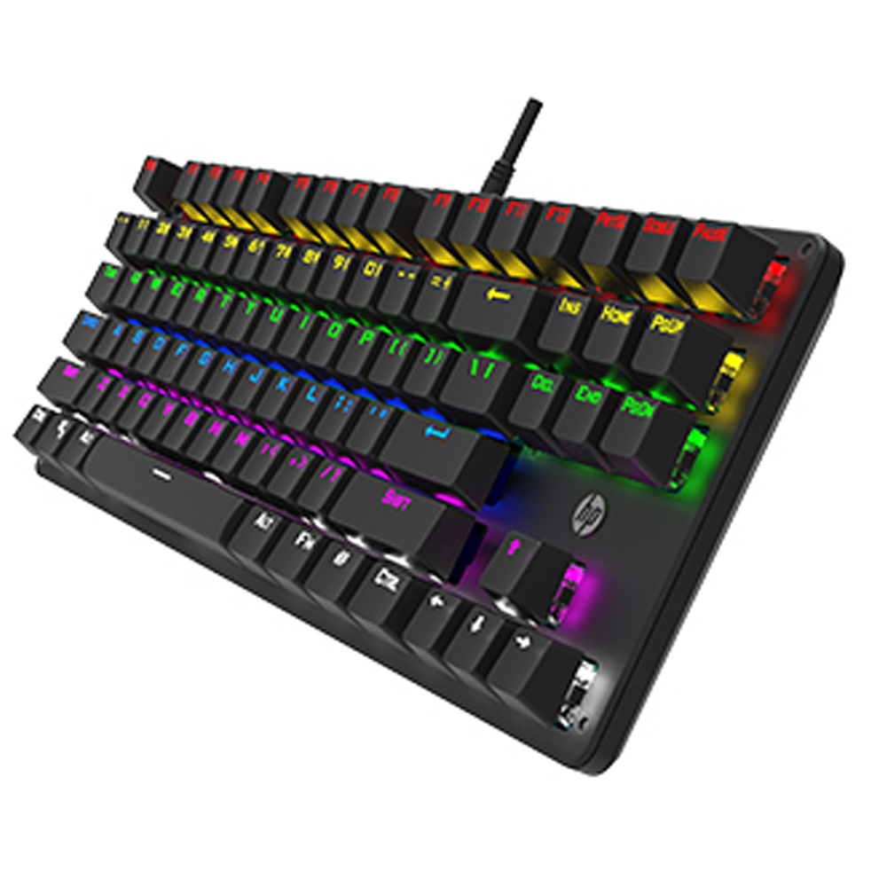 Teclado Mecânico Gamer HP GK200, LED, USB, Switch Blue, Painel de Metal, Preto - 9AJ57AA