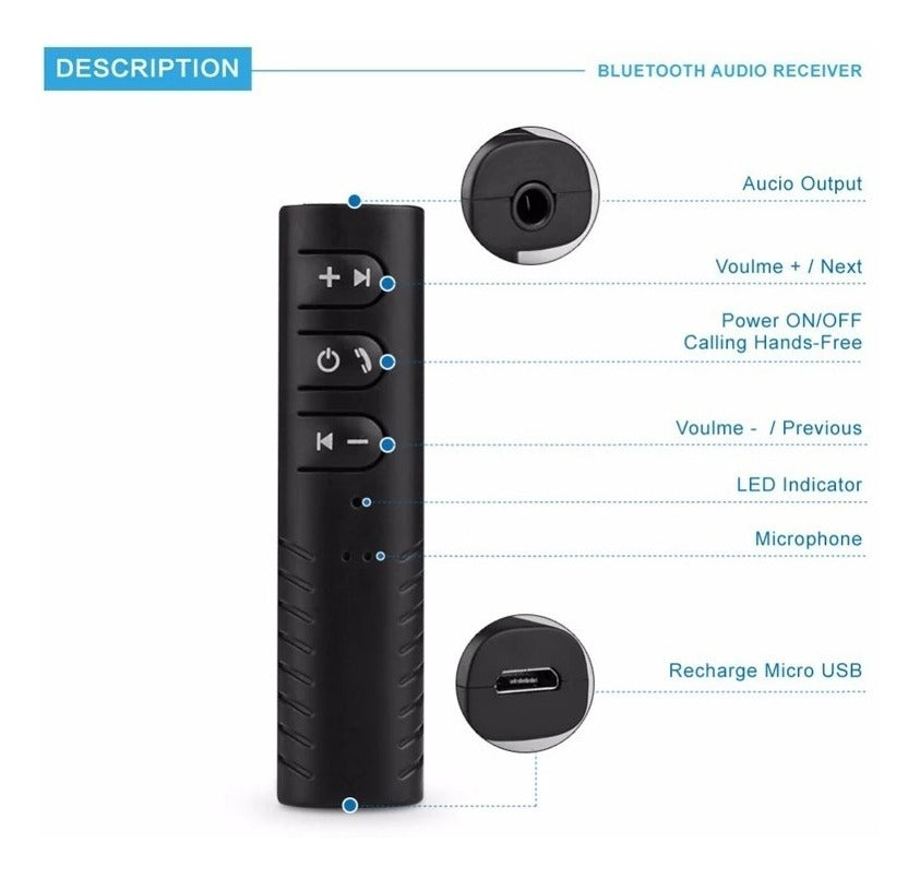 Receptor De Áudio Bluetooth Para Som E Fone Auxiliar Kp-t99