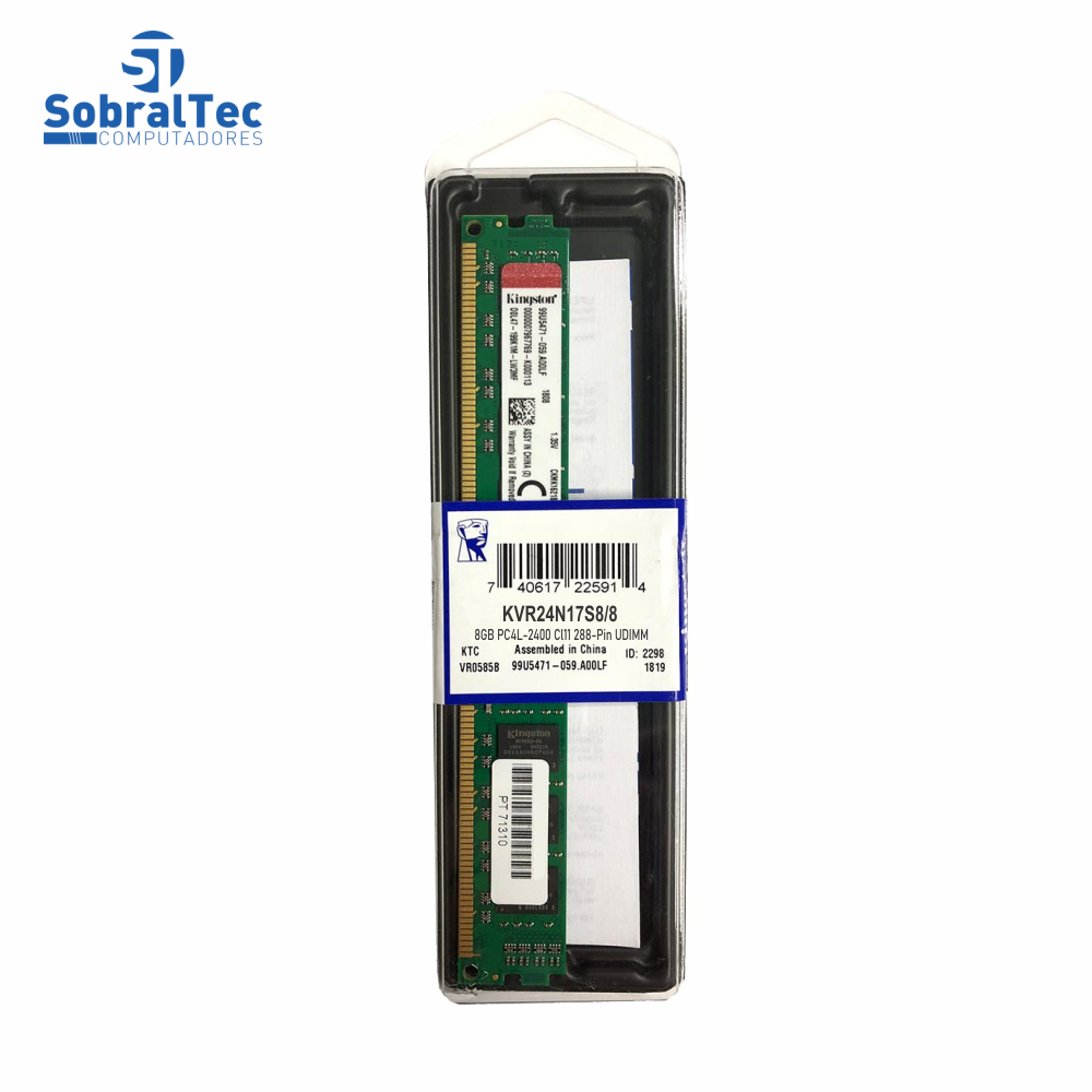 Memoria Ram Desktop Ddr4 Kingston Kvr24n17s8/8 8gb 2400mhz 288 Pin Udimm