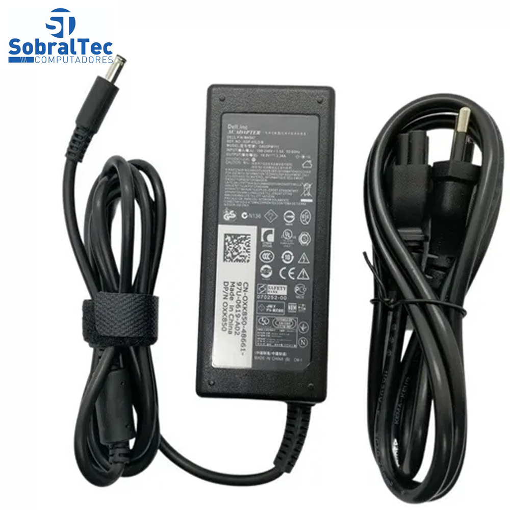 Fonte Para Notebook Dell Inspiron, Xps 65W 19.5v 3.34A  4.5mm x 3.0mm 11 13 14 15 3000 5000 7000 Series