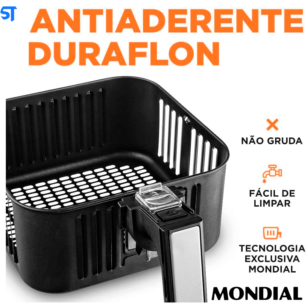Fritadeira Elétrica sem Óleo/Air Fryer Mondial - Grand Family Inox AFN-50-BI Preto 5L com Timer