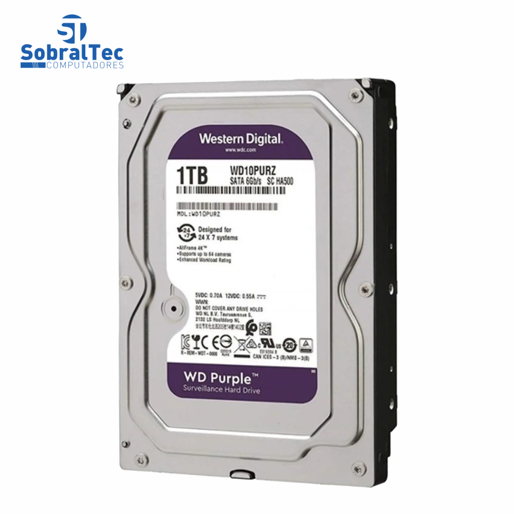 HD Interno Western Digital 1TB 3.5 SATA 6Gb/s 5400RPM WD Purple Para DVR WD10PURZ