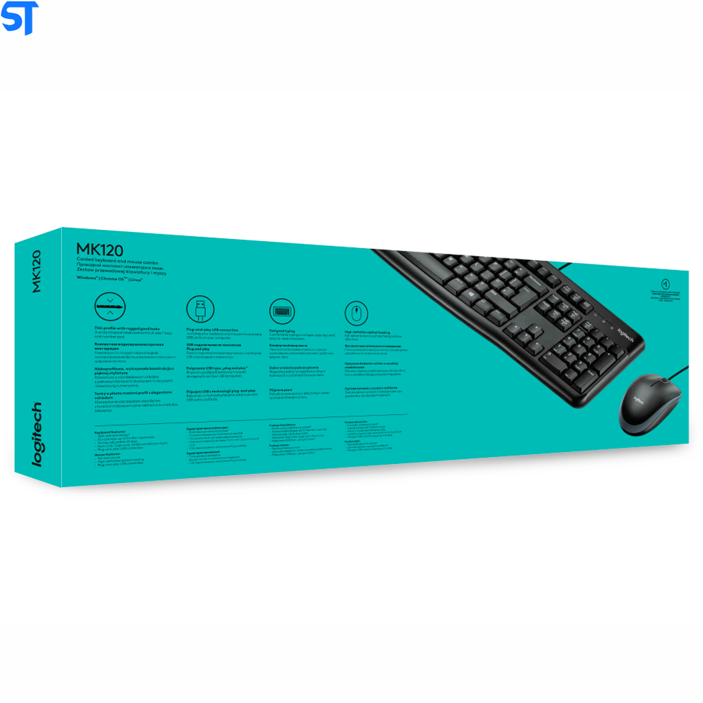 Kit Teclado e Mouse Logitech MK120 1000DPI Preto ABNT2