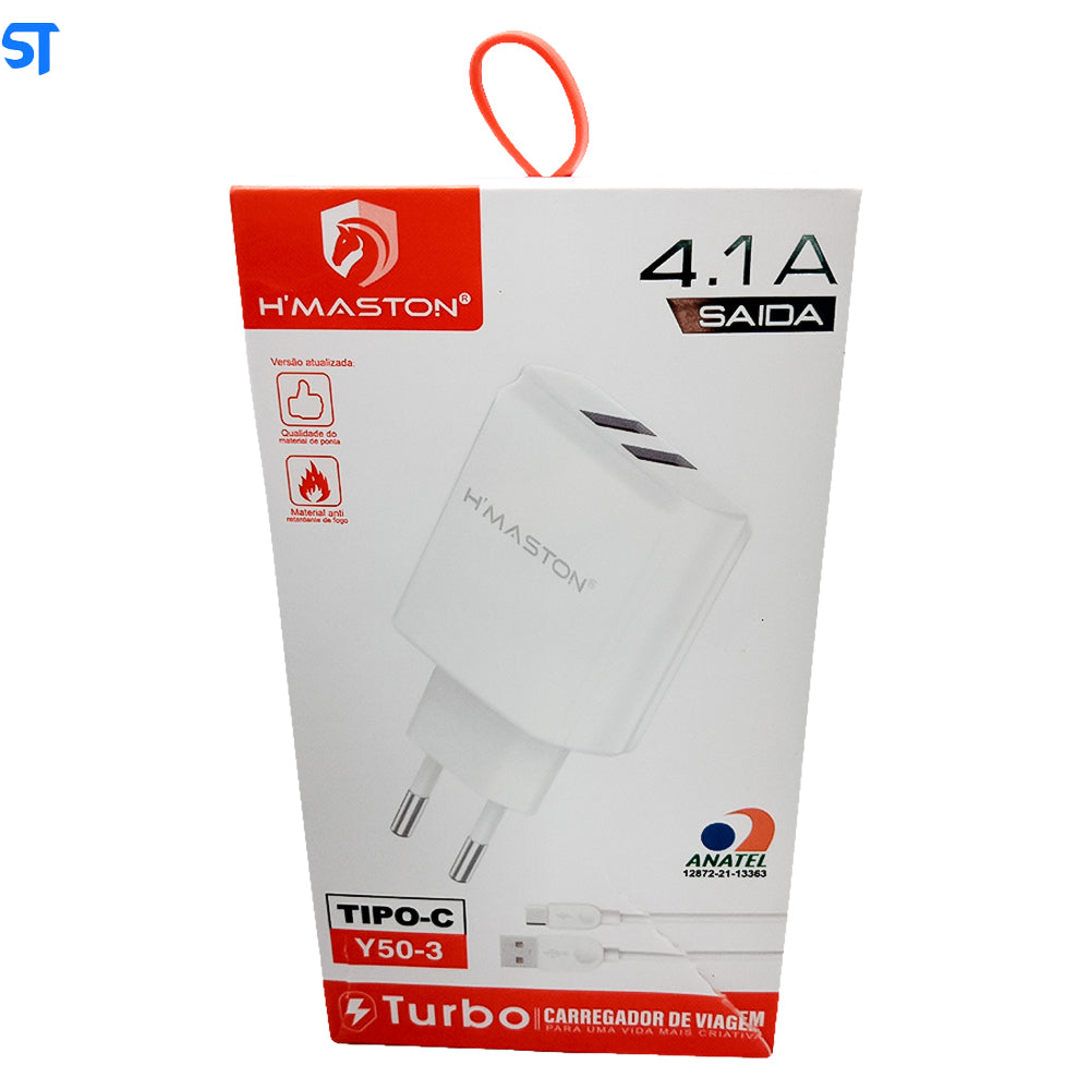 Carregador H'maston Charger Tipo-C - Duas Entradas Usb - 4.1A 1M - Y50-3