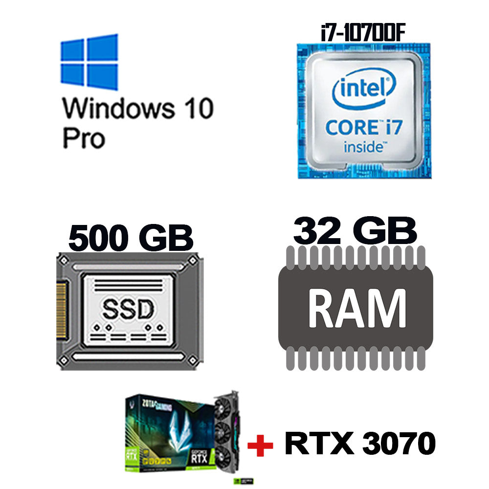 Computador Gamer Core I7-10700F, SSD 500GB M2 + HD 2TB, RAM 32GB,  H510M, RTX 3070, Fonte Revenger 750W, Gab MT-G70Bk