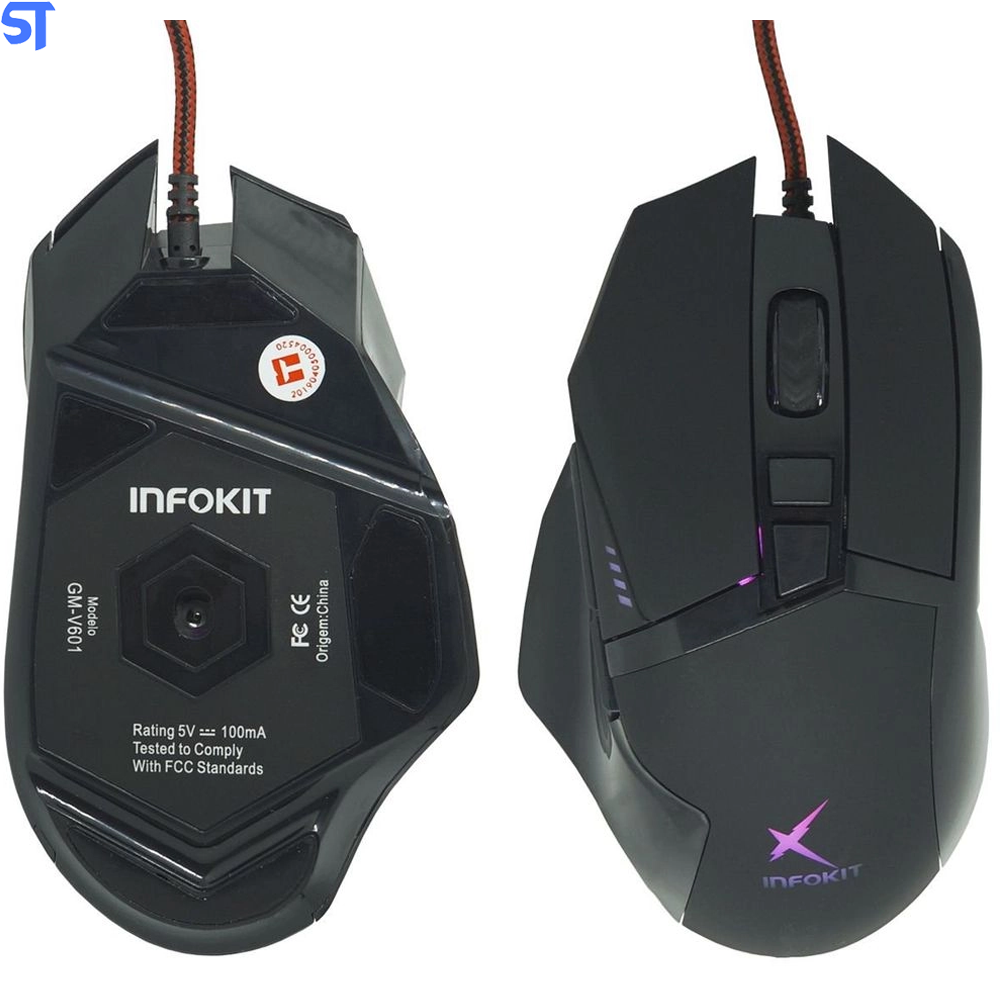 Mouse Gamer Usb 2400 Dpi 6 Botões Led Rgb Cabo Infokit X Soldado Gm-601