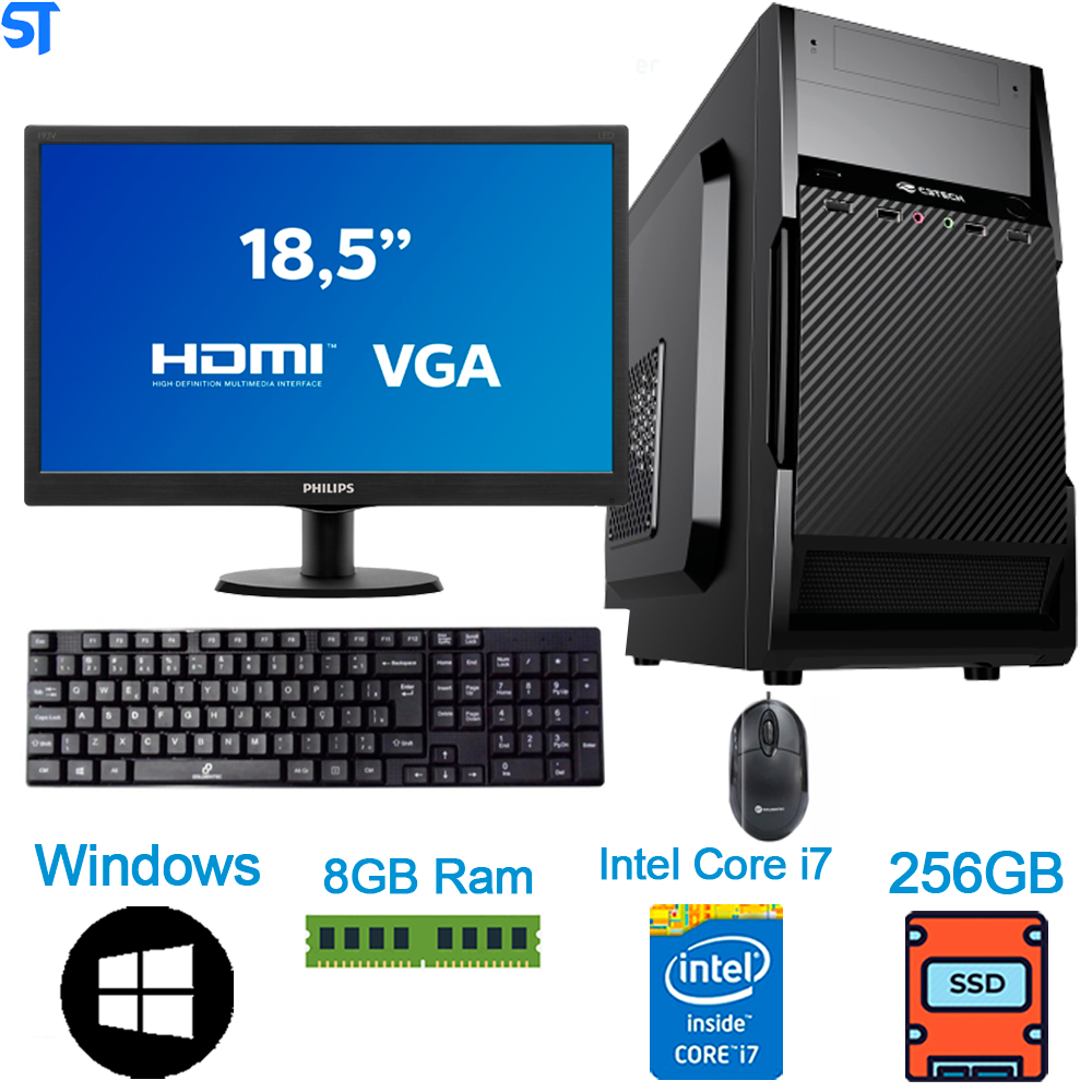 Computador Core i7-3770-HD SSD 256GB -Memória Ram 8GB -Com Monitor 18,5 HDMI- Teclado e Mouse