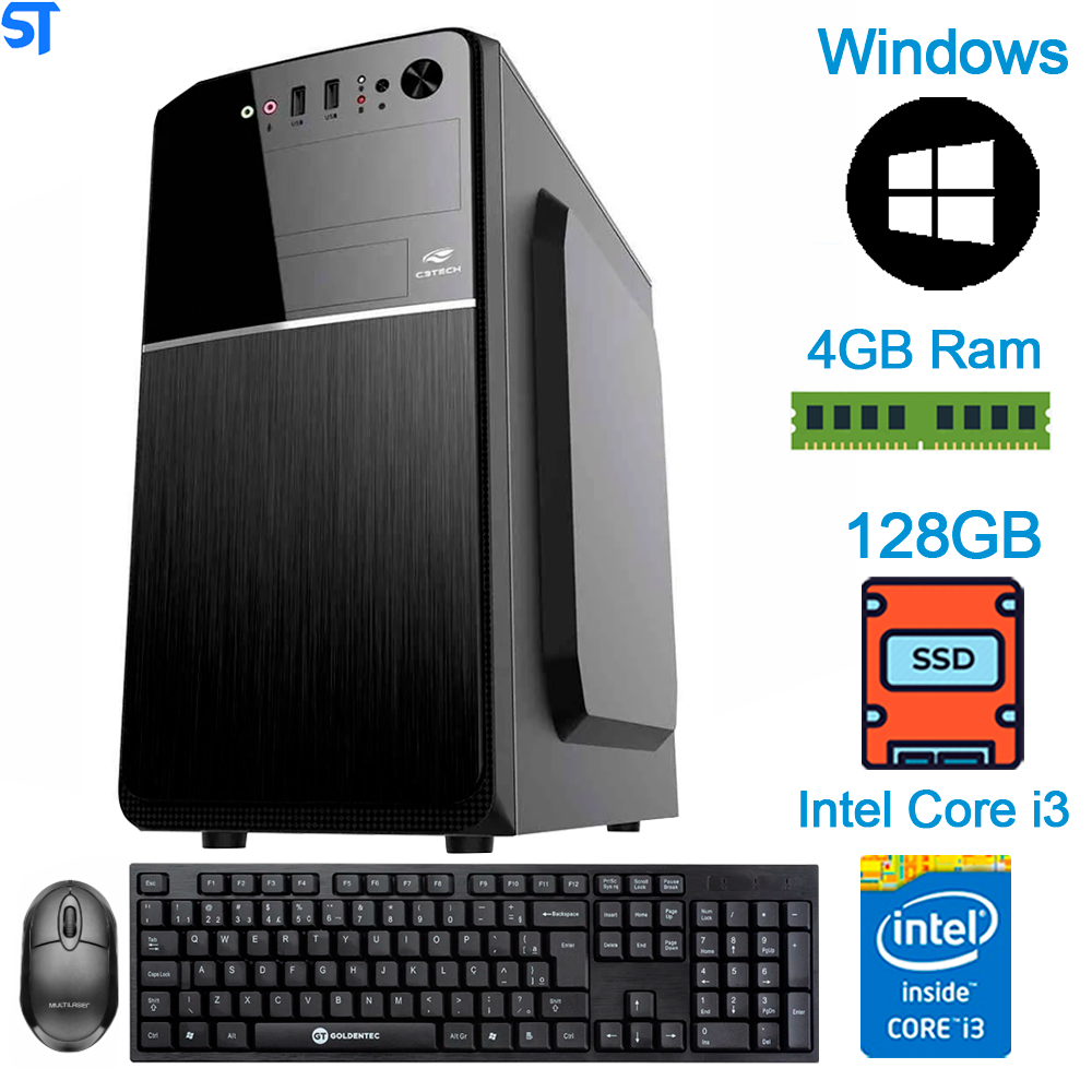 Computador Core i3- 3220-HD SSD 128GB- Memória Ram 4GB-Micro-ATX Mt-24V2BK