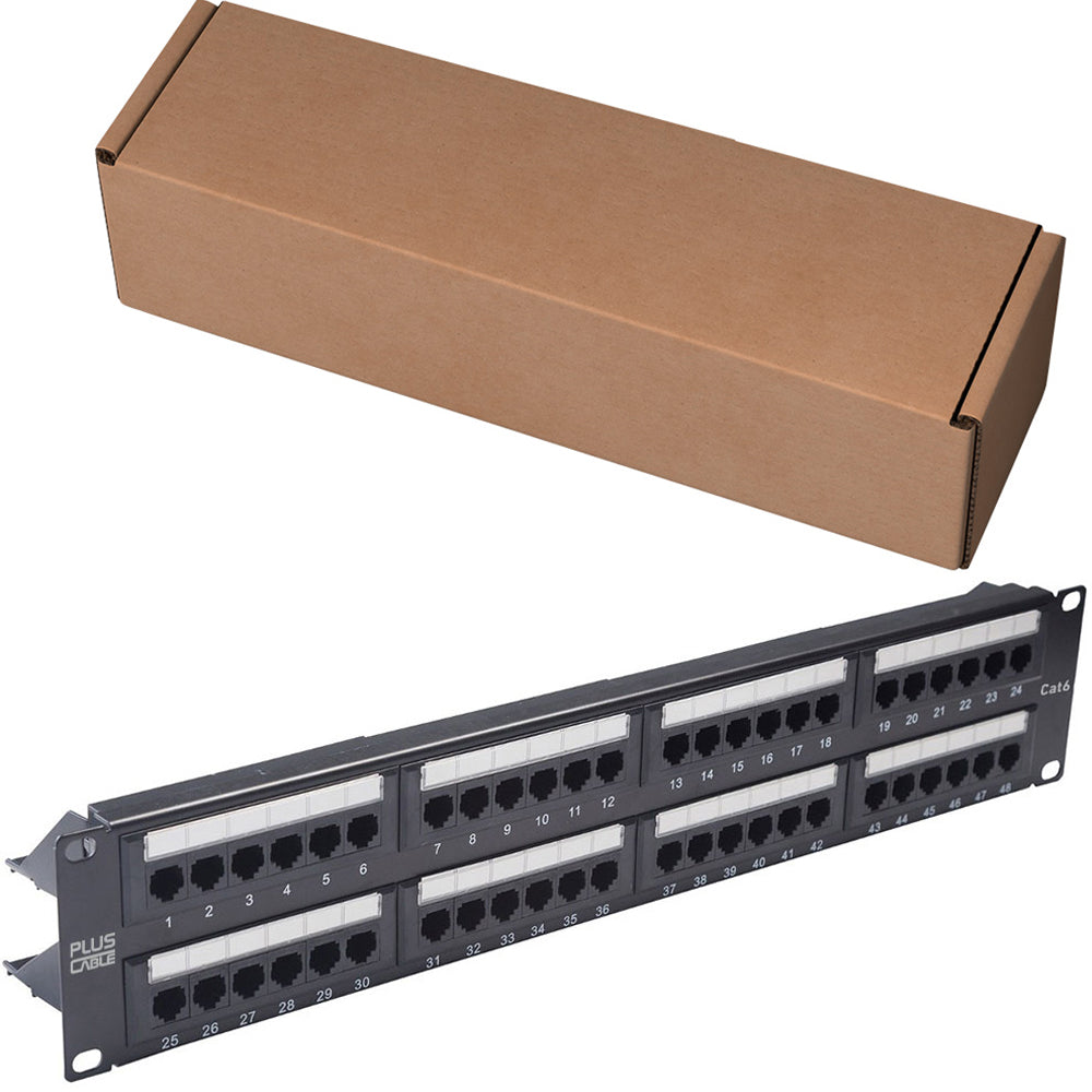 Patch Panel Plus Cable, CAT6, 48 Portas, com Guia, CAT.6, Preto - LA-P648- Plus Cable