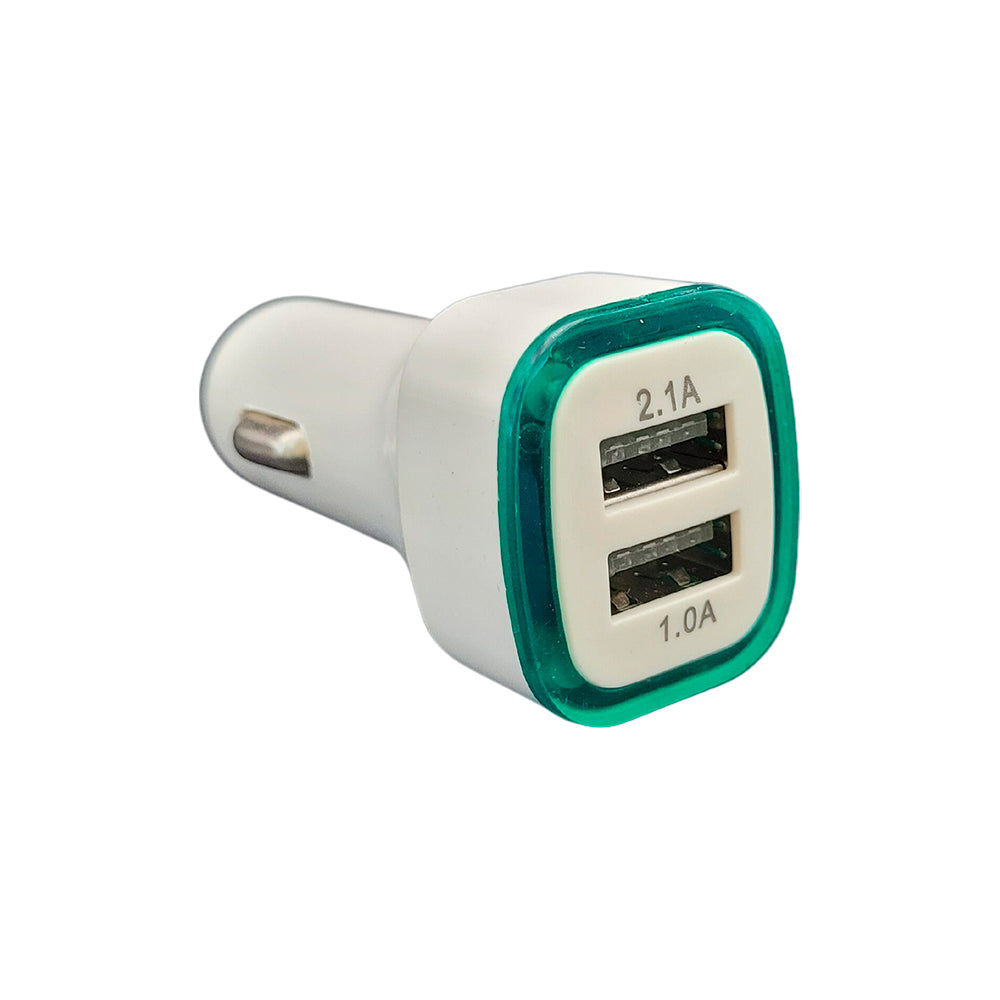 Carregador Veicular Fast Charging Com Duas Portas USB 2.1A/ 1.0A - Branco / Verde Escuro