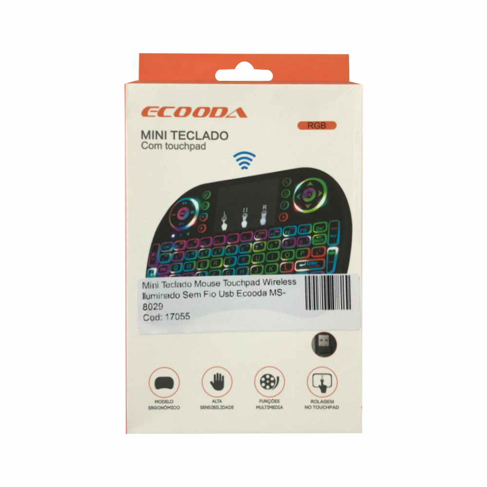 Mini Teclado Mouse Touchpad Wireless Iluminado Sem Fio Usb Ecooda MS-8029