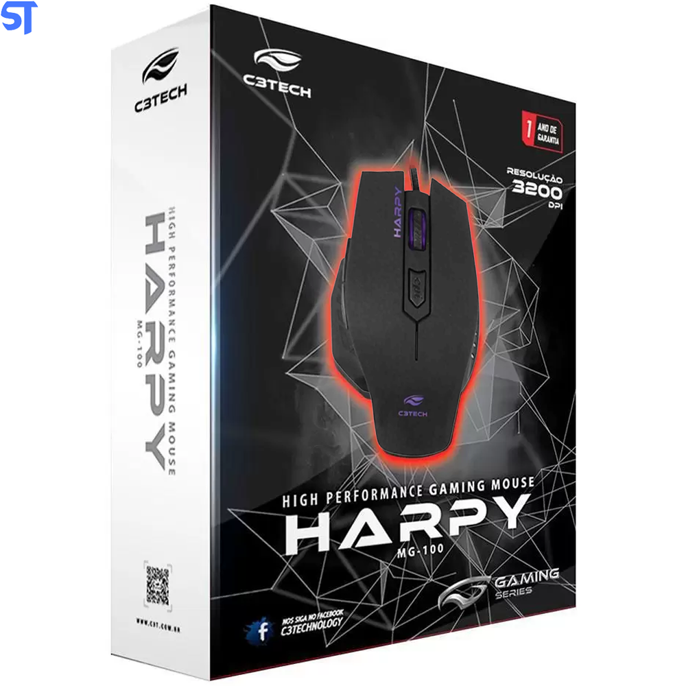 Mouse Gamer Usb Harpy 3200 DPI Led C3 Tech Mg-100bk Preto