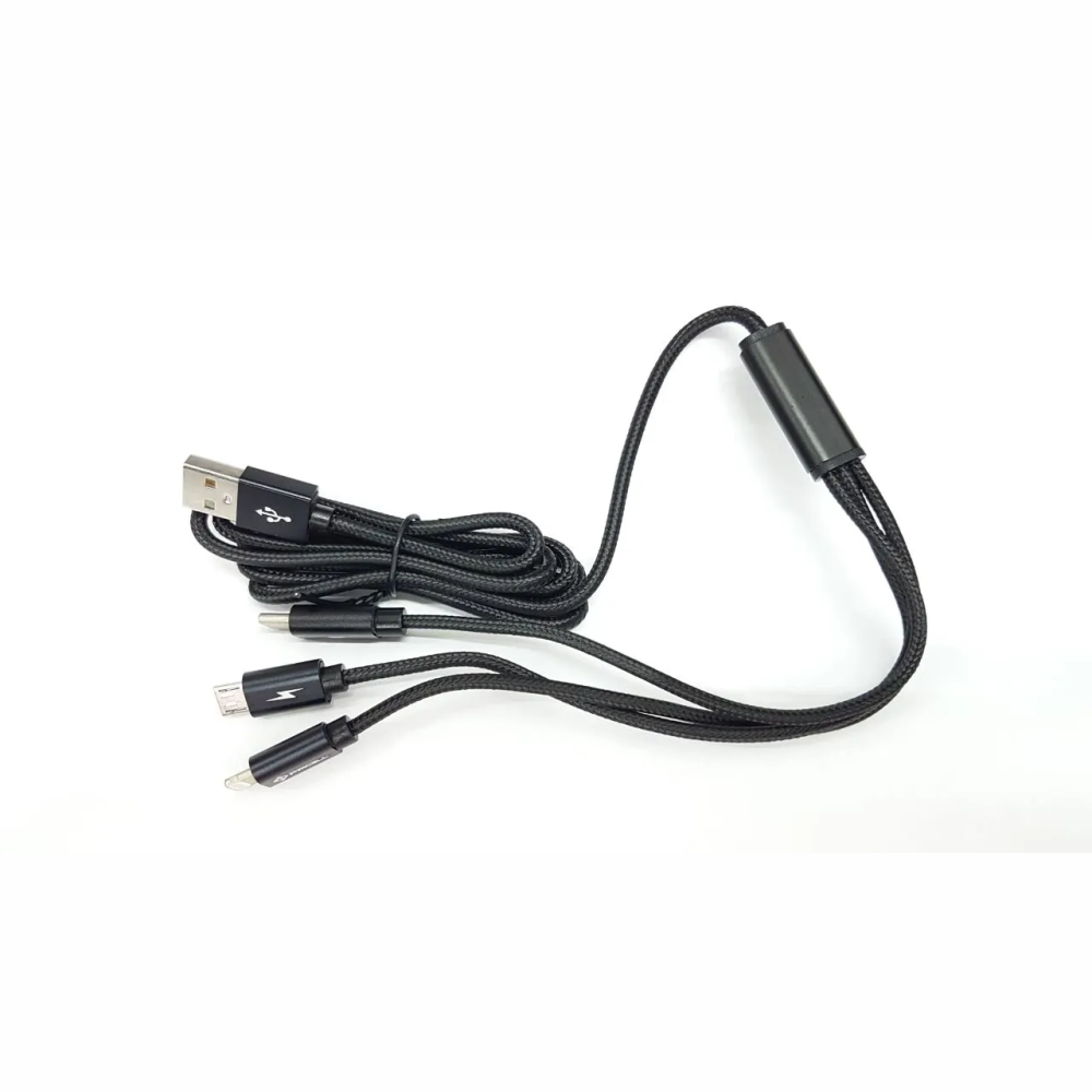 Cabo Usb 3 Em 1 Pmcell Cromo Cb-32 Entrada Micro-Usb, Lightning E Tipo C