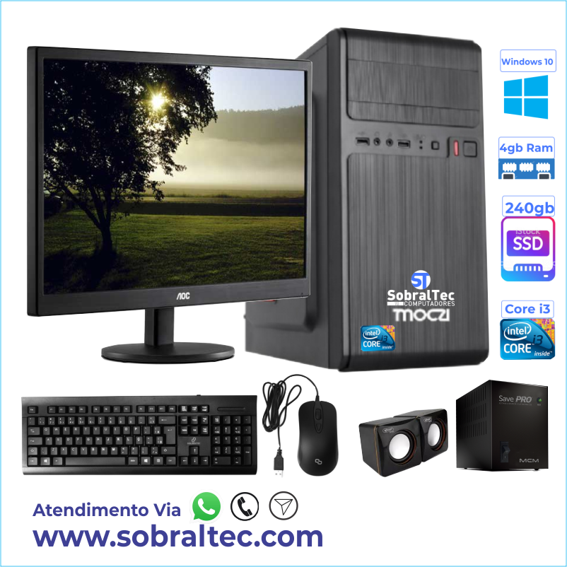 Computador Completo Core i3 - H61- Hd Ssd de 240 Gb-Memória de 4 Gb Monitor 15 Tec/Mouse Windows 10