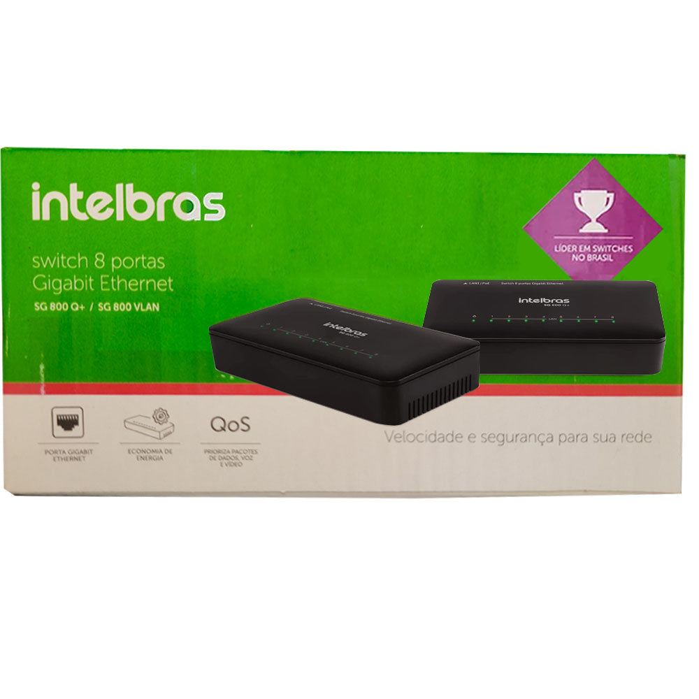 Switch Intelbras 8 Portas Gigabit Ethernet 10/100/1000 Com QoS Sg 800 Q+