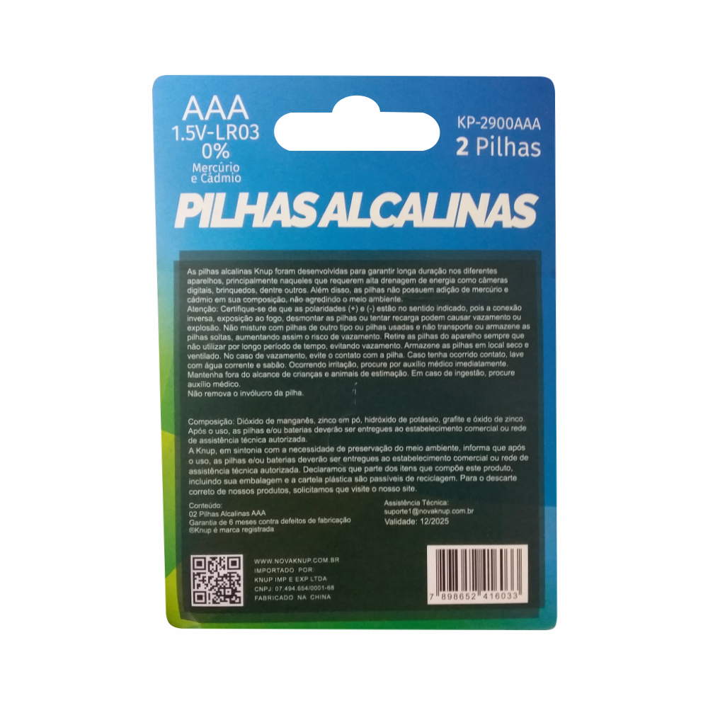 Pilhas Alcalinas Knup 2 Unidades AAA 1.5V-LR03 KP-2900AA 19DE