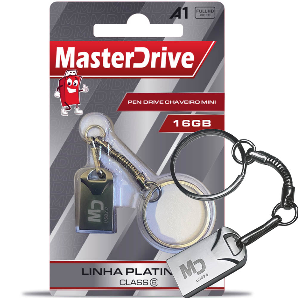Pen Drive Chaveiro Mini Linha Platinum 16GB Classe 10 - MasterDrive