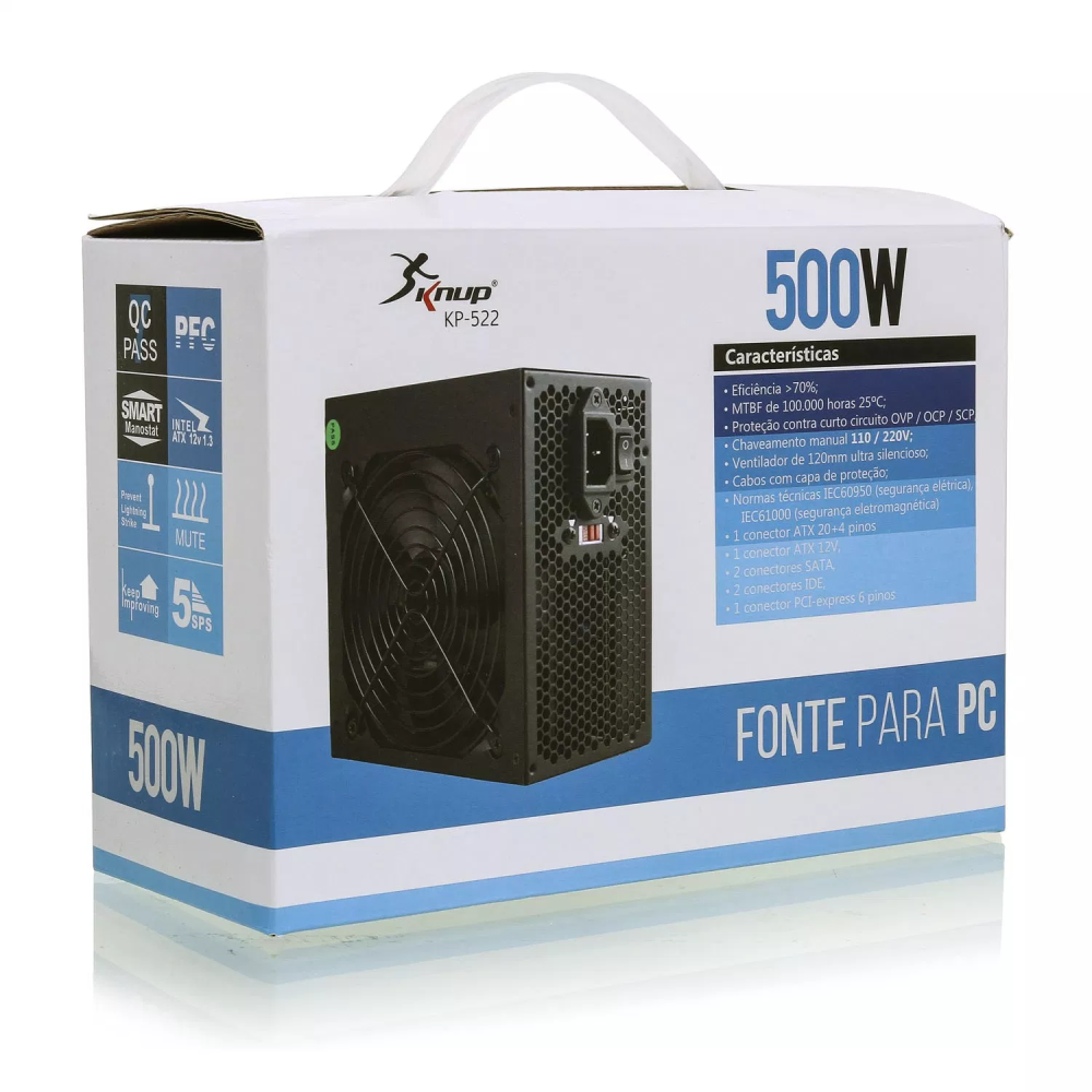 Fonte de Alimentação ATX Potencia Real 500W Knup- KP-522