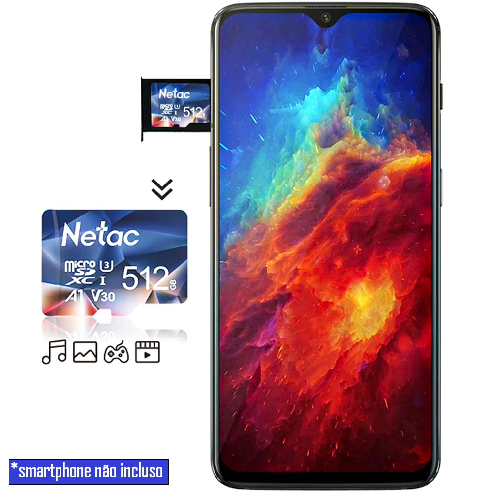 Cartão Micro SDXC 64Gb Classe 10 U3 A1- V30- 100Mb/s De Leitura Com Adaptador Netac