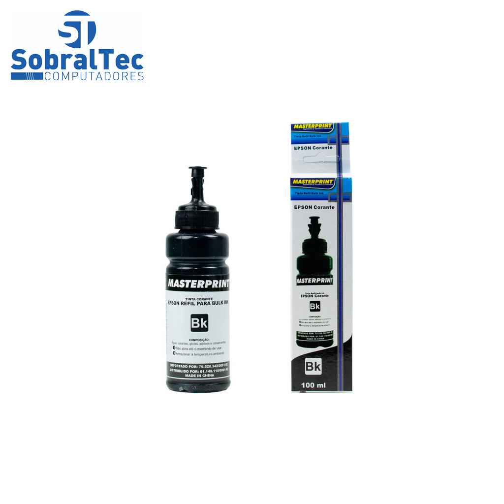 Refil de Tinta Master Bulk Ink Compatível com Epson e HP Corante 100ml BK Preto IMP. IND