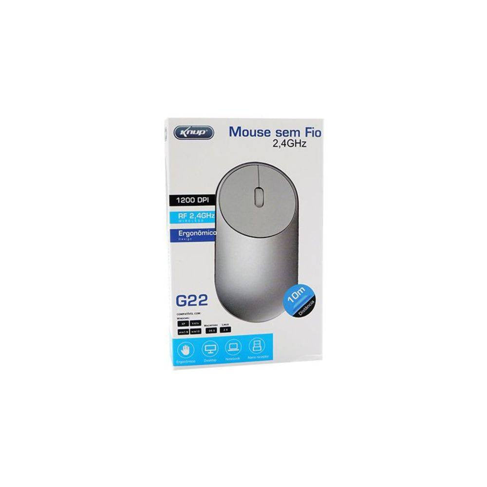 Mouse Sem Fio Knup G22 Alcance 10m 1200 Dpi 2,4ghz - Prata