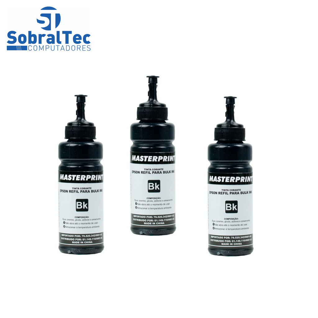 Refil de Tinta Master Bulk Ink Compatível com Epson e HP Corante 100ml BK Preto IMP. IND