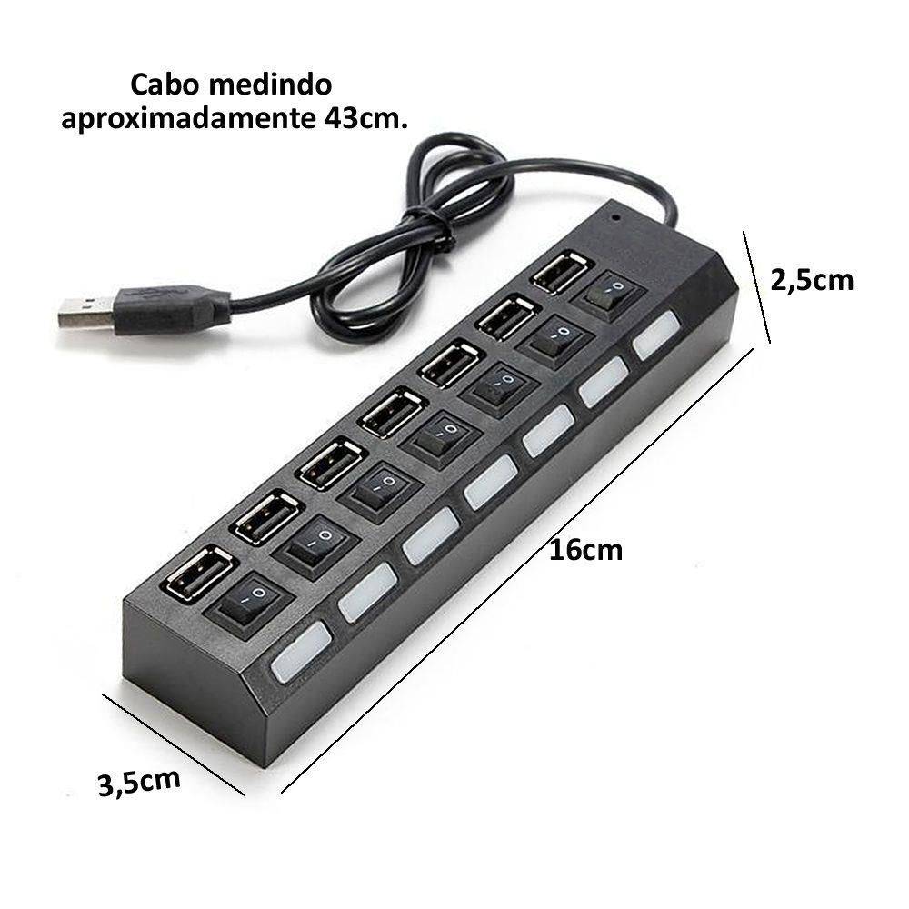 Hub Usb 2.0 Com 7 Portas Suporta 500gb -Knup- Hb-T57