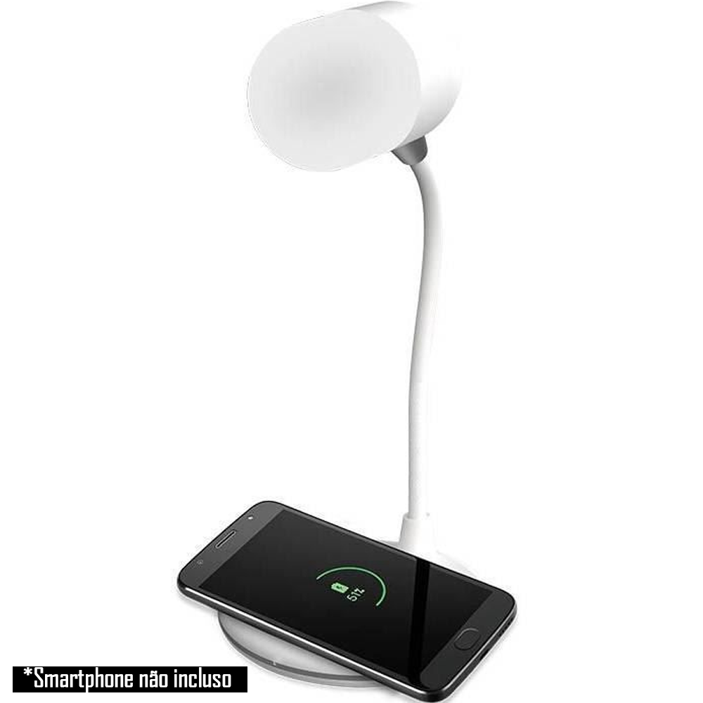Luminária de Mesa Lumi Play LED Elgin 3 em 1 Luminaria Caixa Som e Carregador Sem Fio - Elgin - Branco