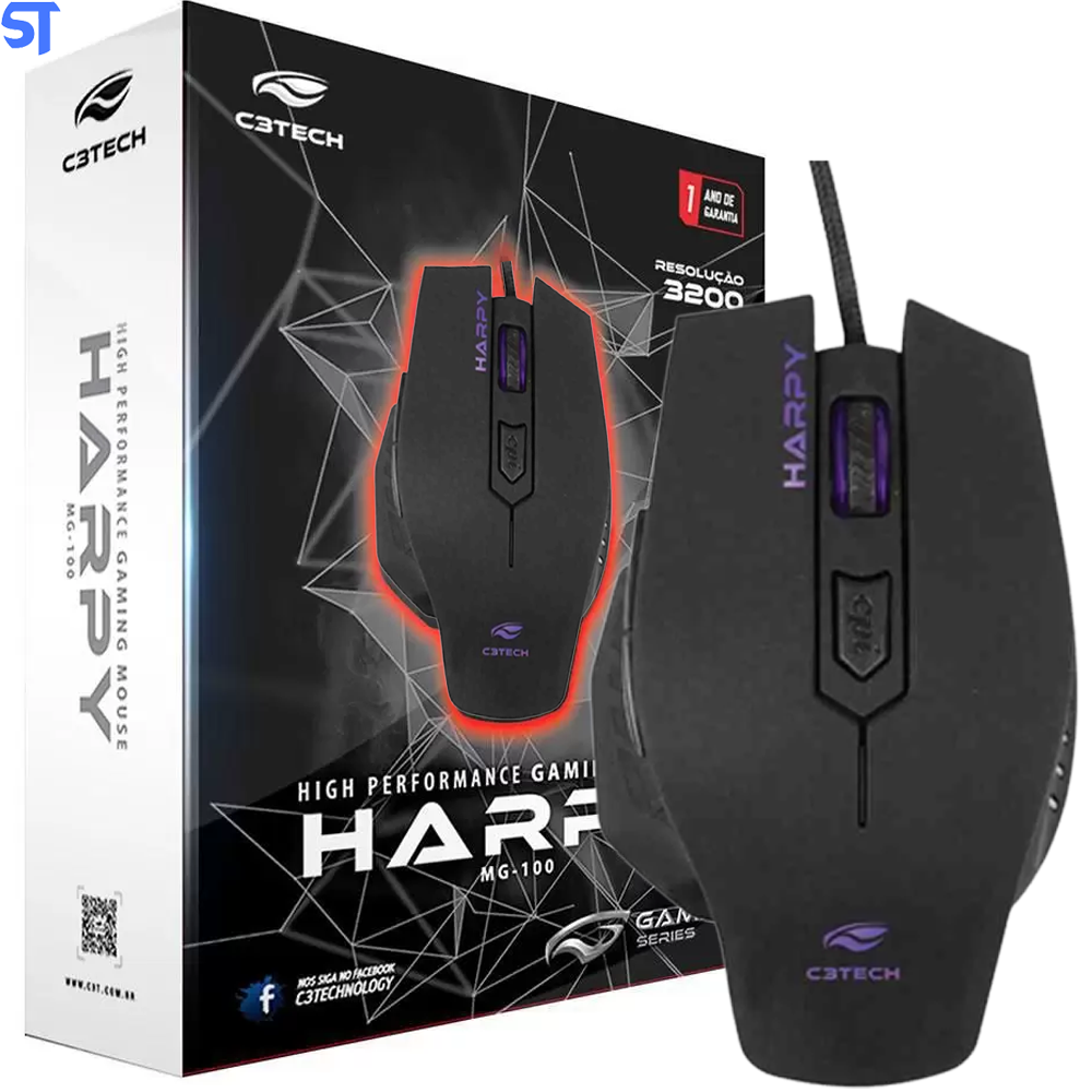 Mouse Gamer Usb Harpy 3200 DPI Led C3 Tech Mg-100bk Preto