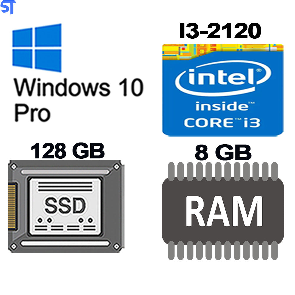 Computador Core i3 2120, SSD 128GB, 8GB RAM, MT 32BK Windows 10
