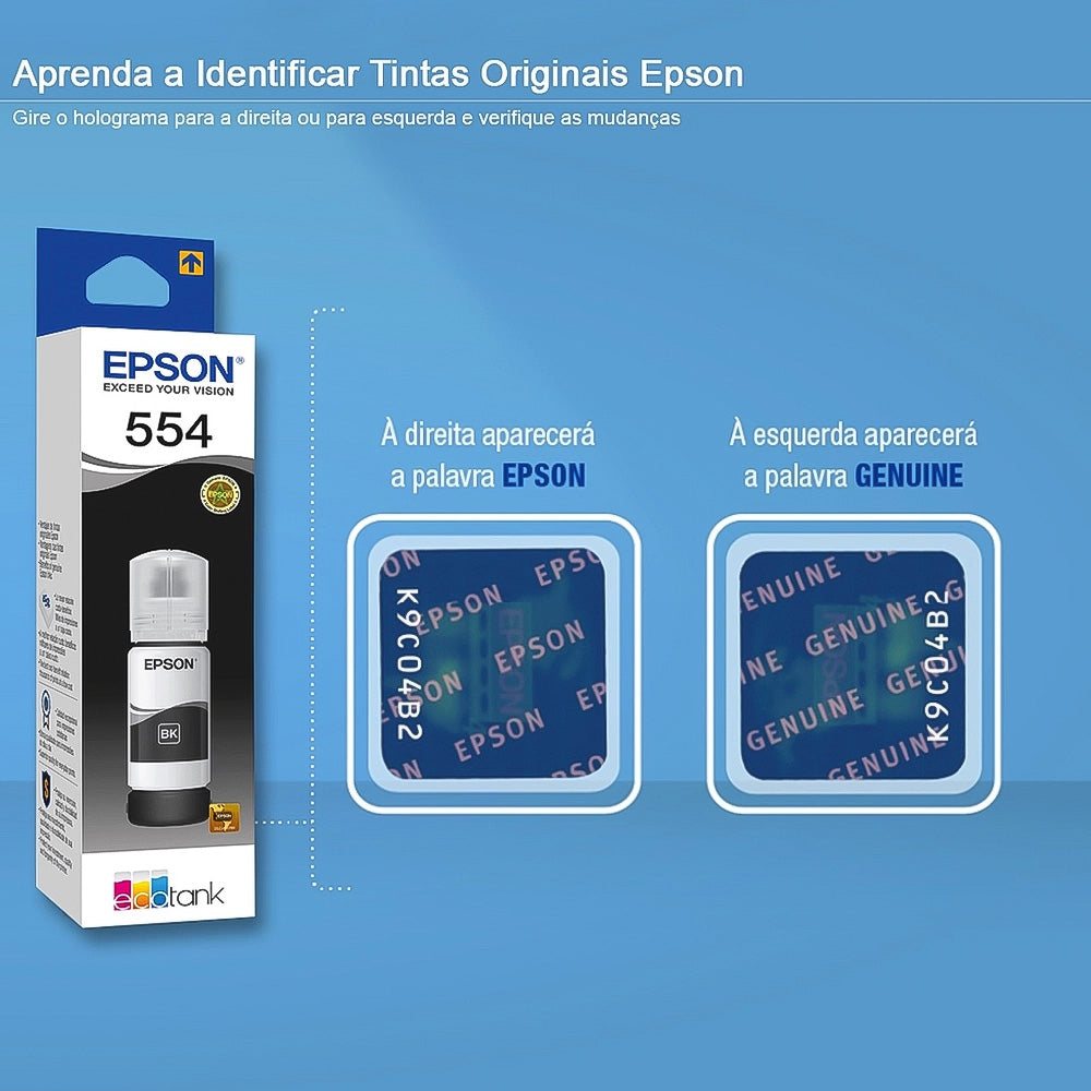 Refil de Tinta Epson 554 Preto Original Pigmentado Para L8160- L8180