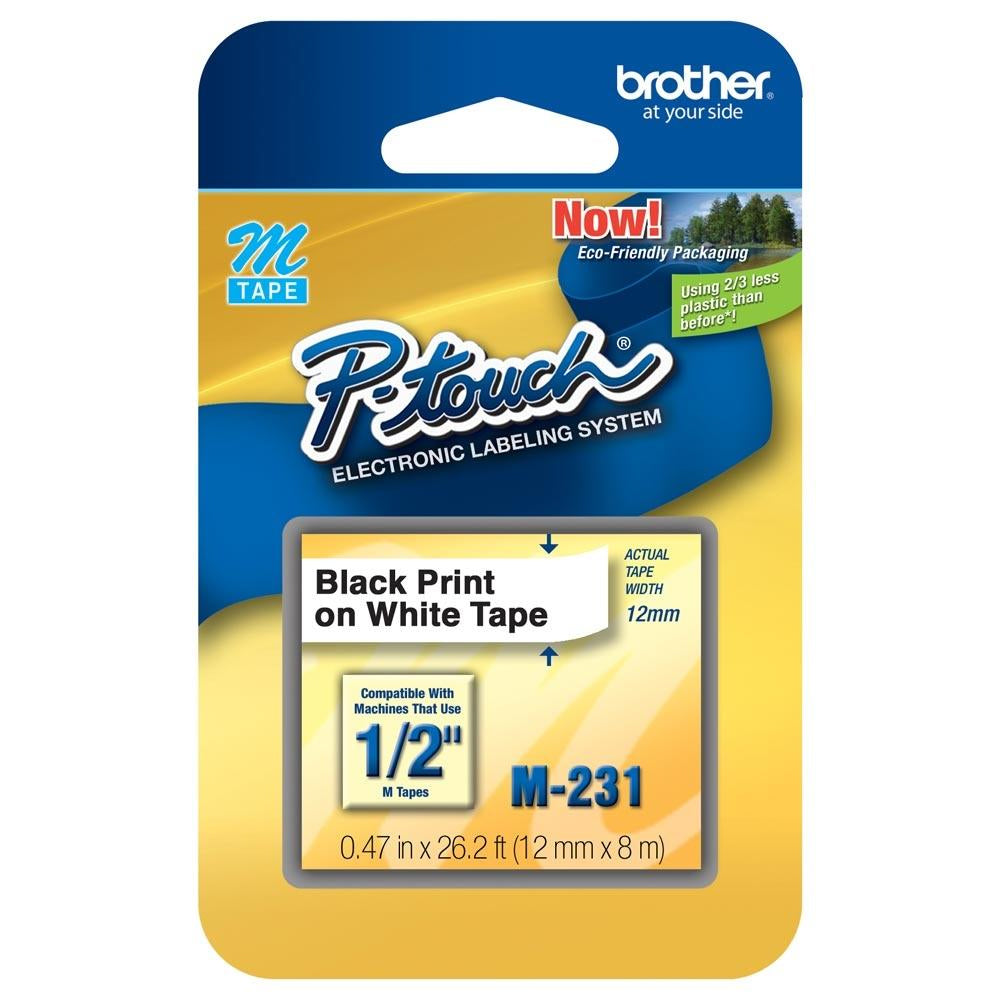 Fita para Rotulador Brother 12mm M231 Branca Com Escrita Preta
