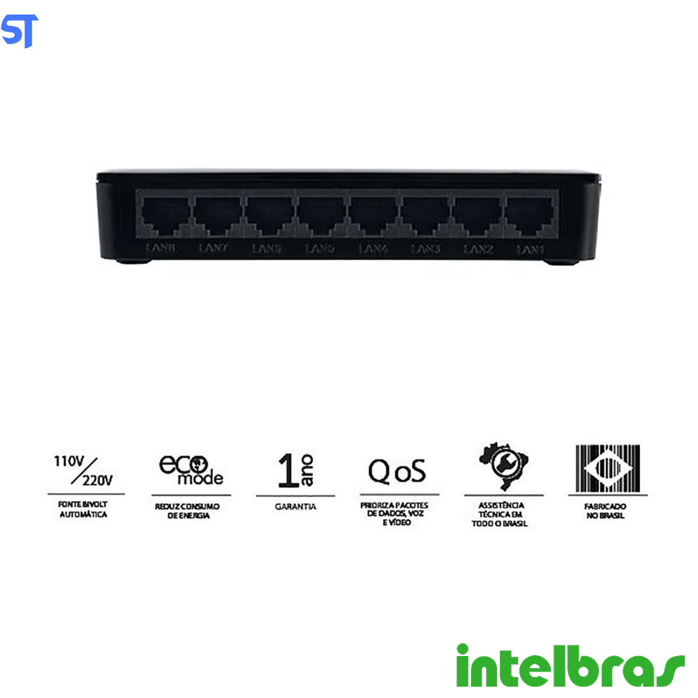 Switch 8 Portas Intelbras Fast Ethernet Poe Passivo Qos Sf 800 Q+ 10/100mbps