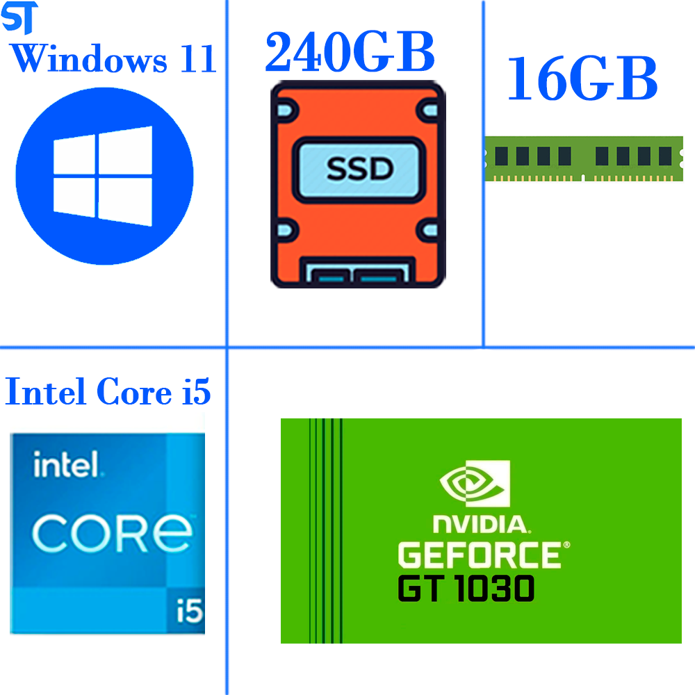 Computador Gamer Core i5 -10400F- Memória Ram 16GB-HD SSD 240GB- Placa de Vídeo 2GB GT1030- WINDOWS 11