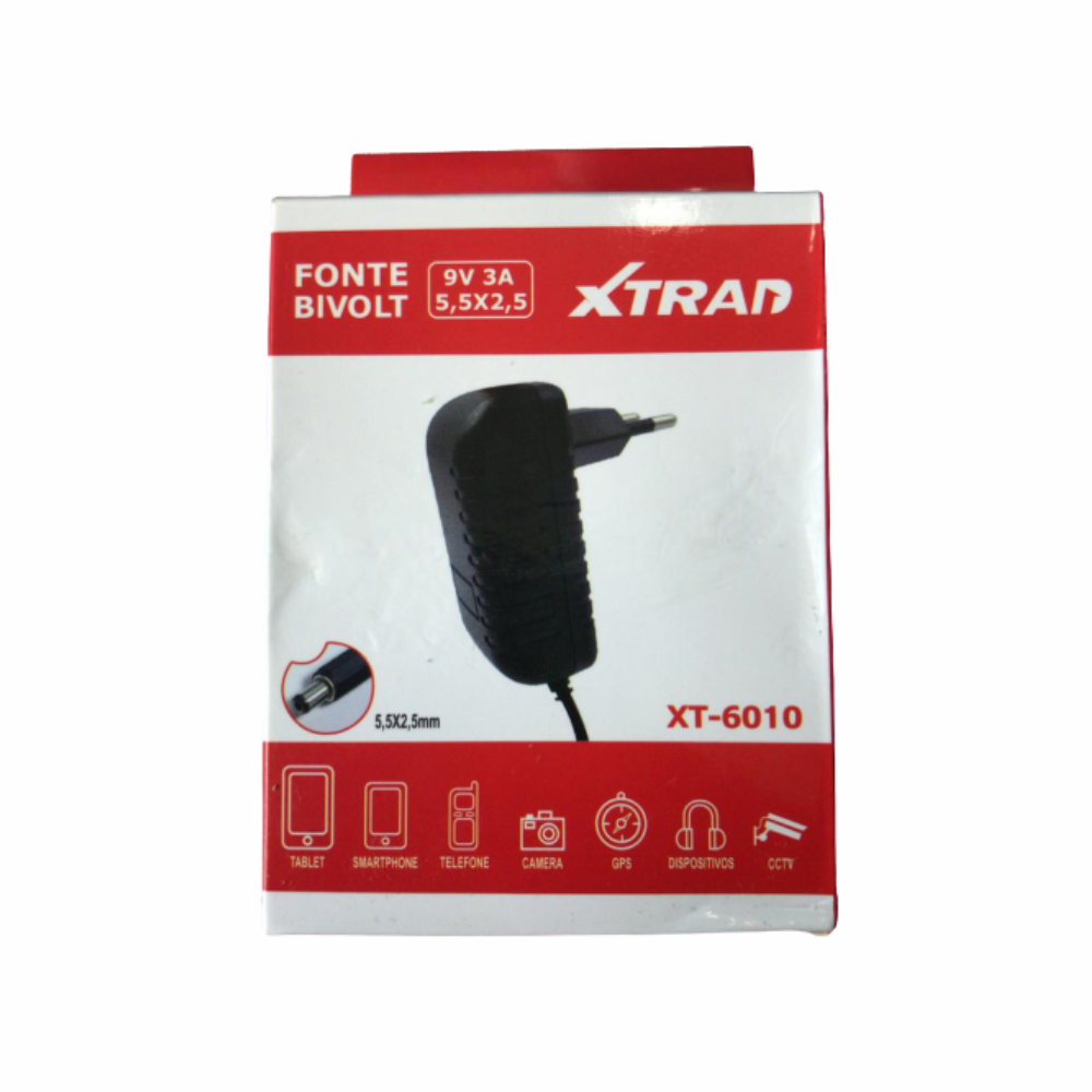 Fonte Bivolt Plug 5,5mm x 2,5mm 9V 3A 0,90 Metros 50 a 60Hz Xtrad XT-6010