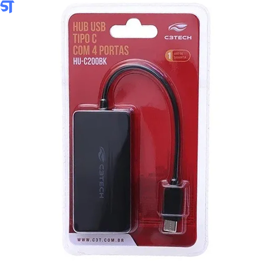 Hub USB Type C 2.0 Com 4 Portas USB HU-C200BK C3Tech