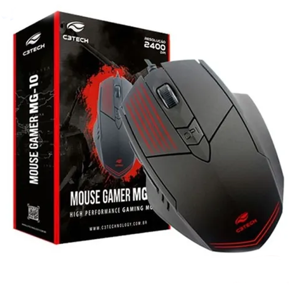 Mouse Gamer C3 Tech Mg-10bk 2400dpi Preto Com Led Azul/Verde