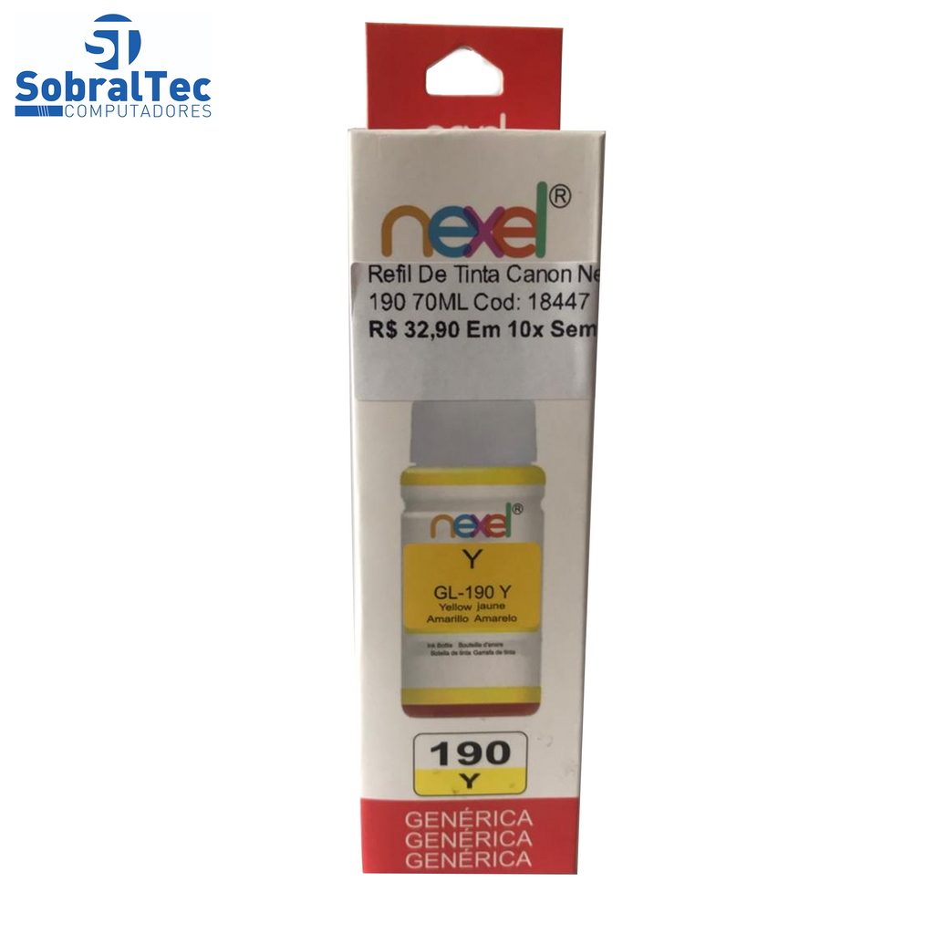 Refil De Tinta  Compativel Canon Nexel Amarelo GL-190 70ML- Para 1100-2100-3100-3102-4100-4102