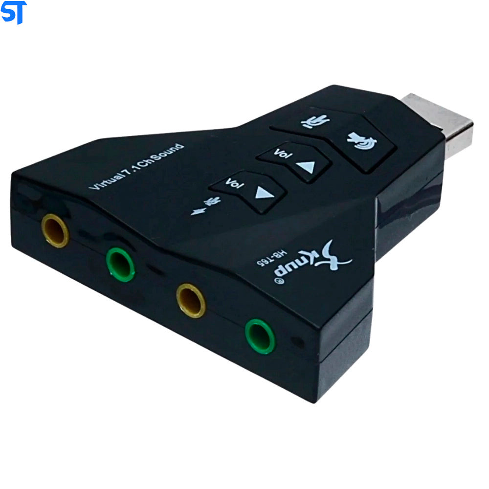 Placa De Som USB Externa, Adaptador de Audio USB SKNUP HB-T65 Som Virtual 7.1 Microfone
