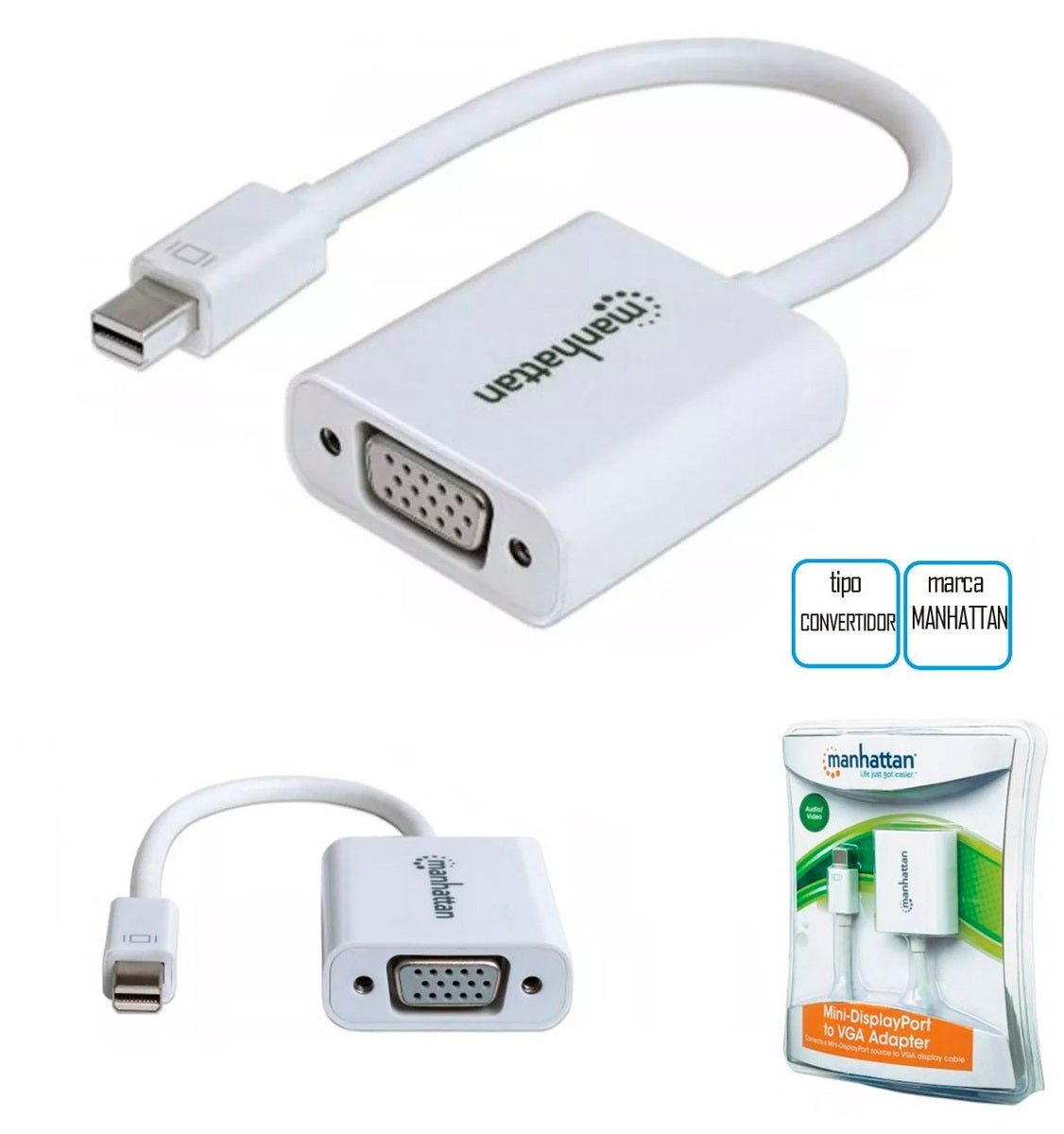 Adaptador Mini Displayport para VGA - Branco- Manhattan