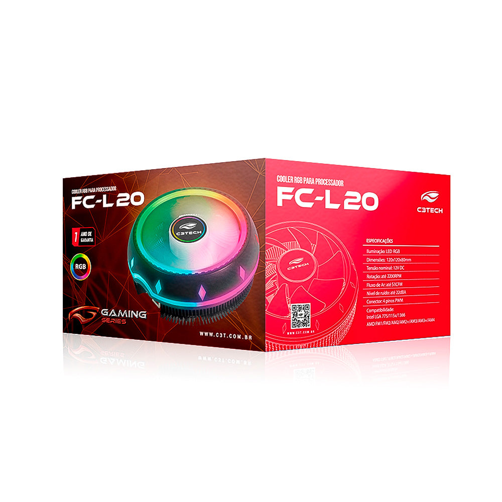 Cooler Fan CPU com LED RGB C3Tech Gaming - FC-L20RGB