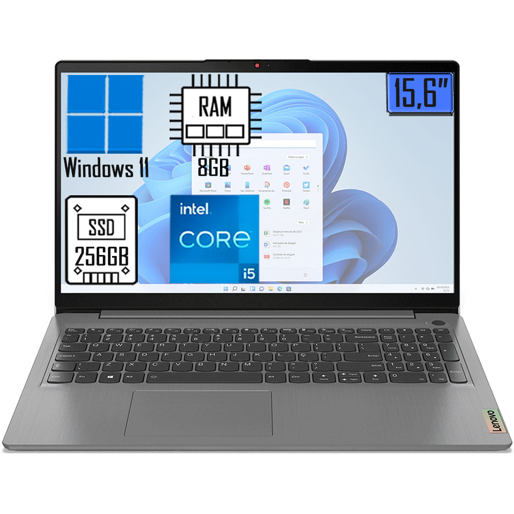 Notebook Lenovo IdeaPad 3i Intel Core i5 8GB - 256GB SSD 15,6” Full HD Windows 11 82MD0007BR