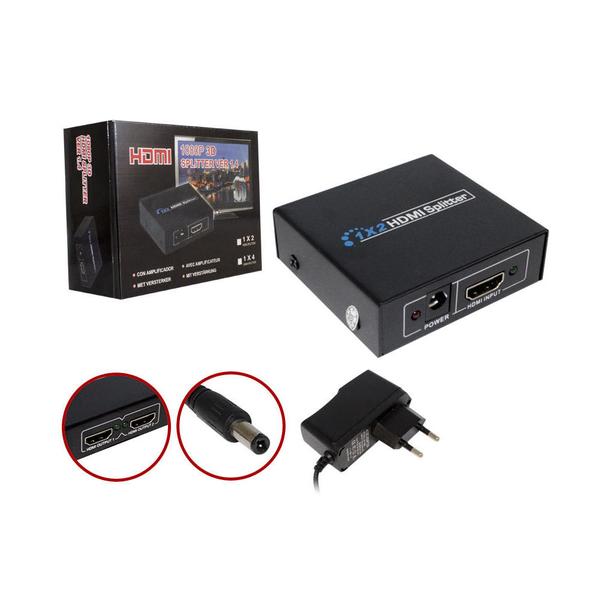 Splitter Switch Divisor HDMi 1 Entrada 2 Saídas Full HD 1080p Com Amplificação e Com Fonte de 5 Volts