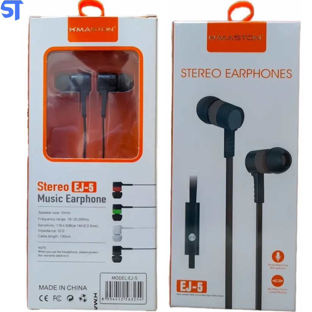 Fone De Ouvido Estéreo H'maston EJ-5  - Preto