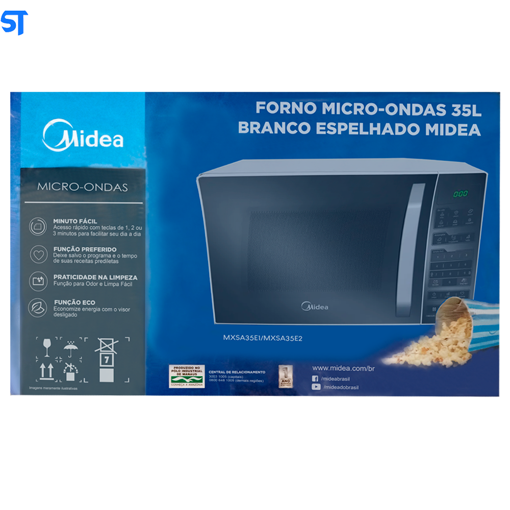 Forno Micro-Ondas 35L Branco Espelhado Midea 220V MXSA35E2