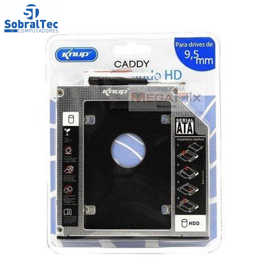 Gaveta Caddy Adaptador Para Segundo HD de Notebook ou Ssd 9.5mm Knup KP-HD010