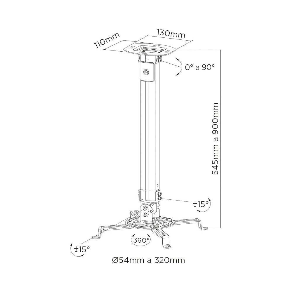 Suporte de Teto para Projetor ELG PRO1100W até 13.5Kg Branco