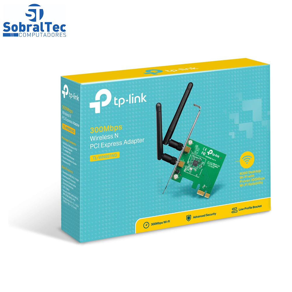Placa de Rede  Wireless 300Mbps PCI-Express - TP-Link N300 - TL-WN881ND